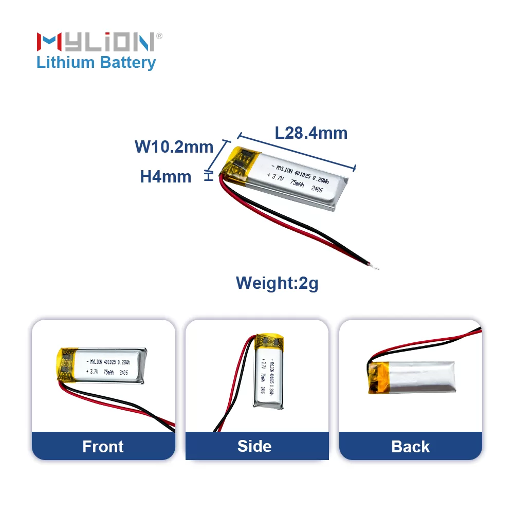 3.7V 75mAh Lithium Polymer Battery 401025 for Bluetooth and Consumer Electronics - Image 7